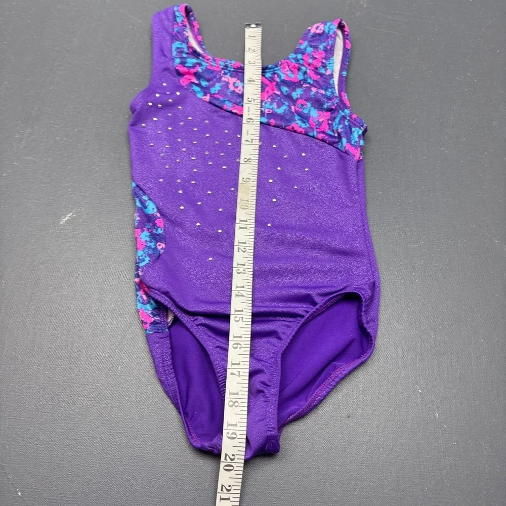 Freestyle Danskin Girls 7/8 Purple Gymnastics Leotard Rhinestone Dance Unitard